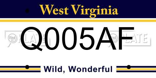 Q005AF West Virginia License Plate