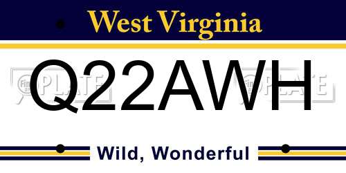 Q22AWH West Virginia License Plate