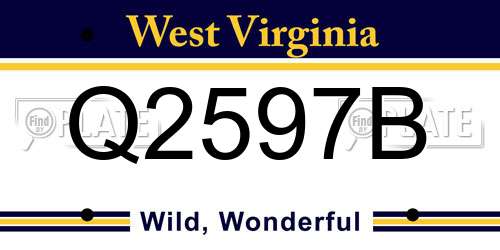 Q2597B West Virginia License Plate