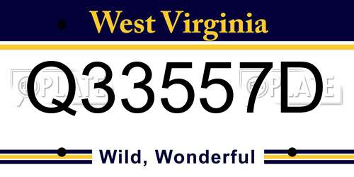 Q33557D West Virginia License Plate