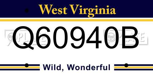 Q60940B West Virginia License Plate