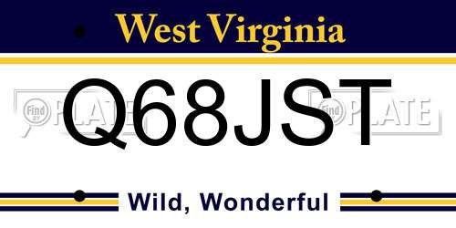 Q68JST West Virginia License Plate