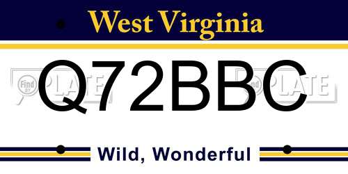 Q72BBC West Virginia License Plate