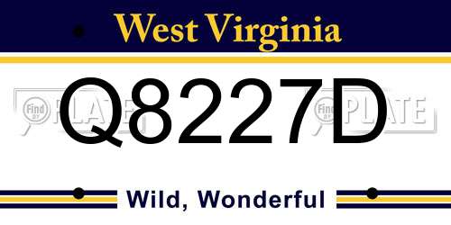 Q8227D West Virginia License Plate