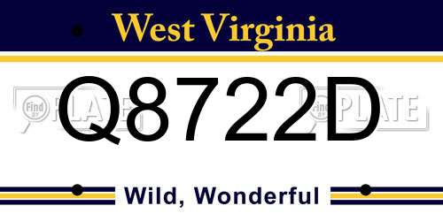 Q8722D West Virginia License Plate