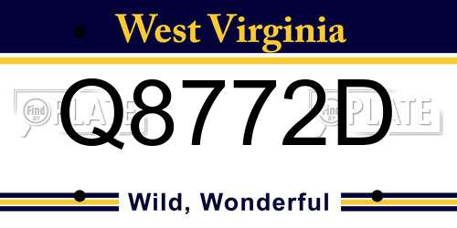 Q8772D West Virginia License Plate