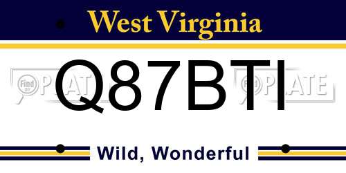 Q87BTI West Virginia License Plate