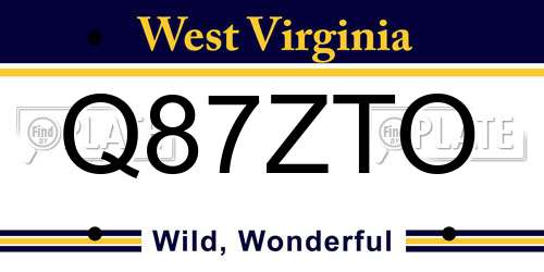 Q87ZTO West Virginia License Plate