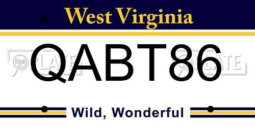 QABT86 West Virginia License Plate