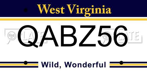 QABZ56 West Virginia License Plate