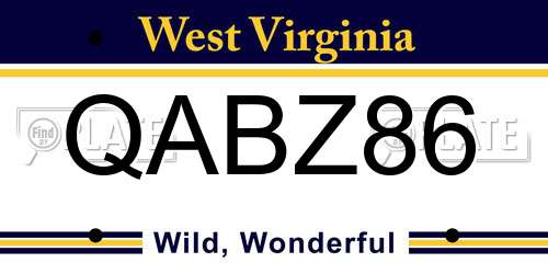 QABZ86 West Virginia License Plate