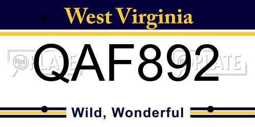 QAF892 West Virginia License Plate