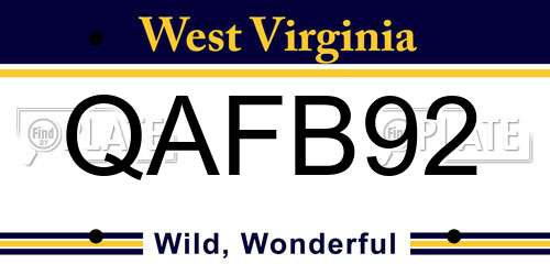 QAFB92 West Virginia License Plate