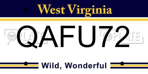 QAFU72 West Virginia License Plate