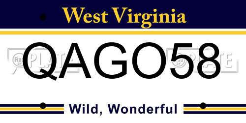 QAGO58 West Virginia License Plate