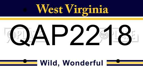 QAP2218 West Virginia License Plate