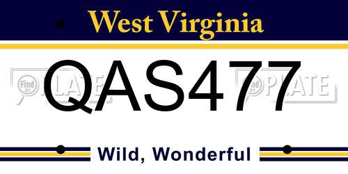 QAS477 West Virginia License Plate