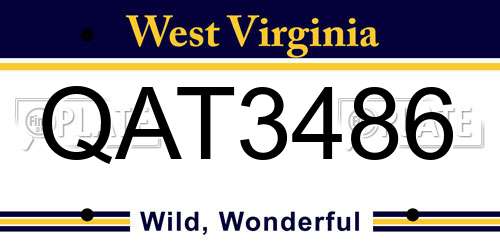 QAT3486 West Virginia License Plate