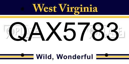 QAX5783 West Virginia License Plate
