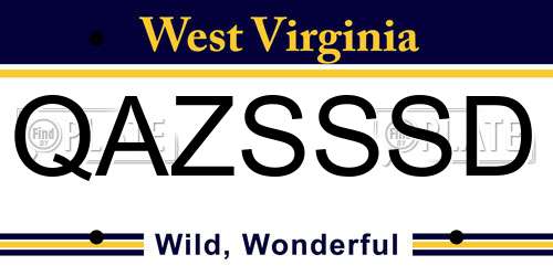 QAZSSSD West Virginia License Plate
