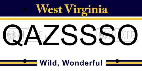 QAZSSSO West Virginia License Plate