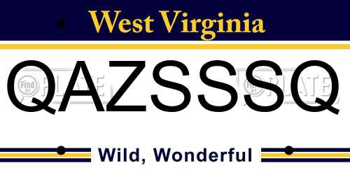 QAZSSSQ West Virginia License Plate