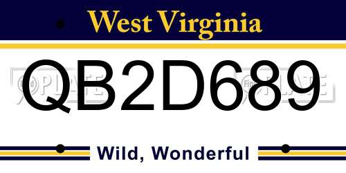 QB2D689 West Virginia License Plate