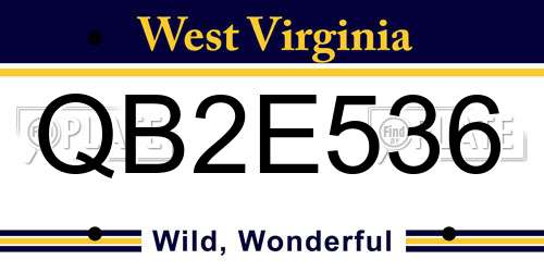QB2E536 West Virginia License Plate