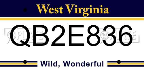 QB2E836 West Virginia License Plate