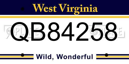 QB84258 West Virginia License Plate