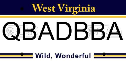 QBADBBA West Virginia License Plate