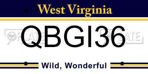 QBGI36 West Virginia License Plate