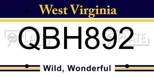 QBH892 West Virginia License Plate