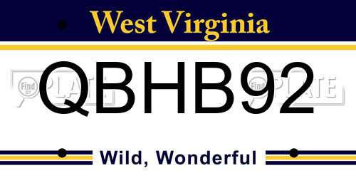 QBHB92 West Virginia License Plate