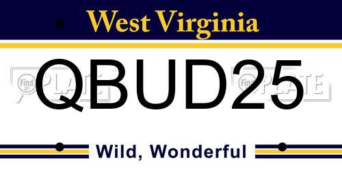 QBUD25 West Virginia License Plate