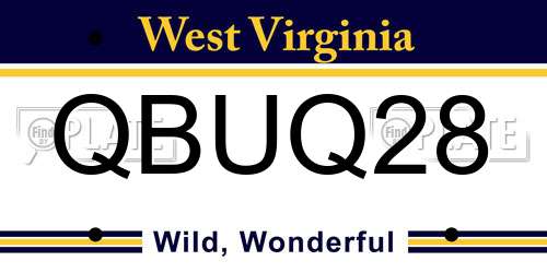 QBUQ28 West Virginia License Plate