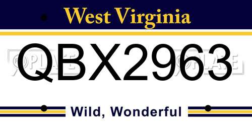 QBX2963 West Virginia License Plate