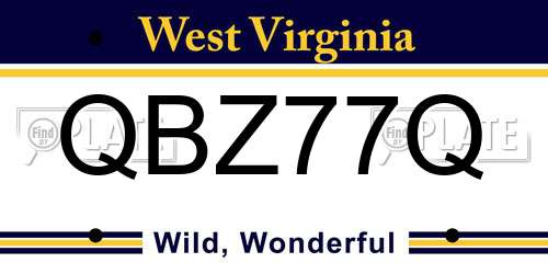 QBZ77Q West Virginia License Plate