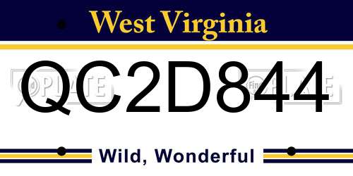 QC2D844 West Virginia License Plate