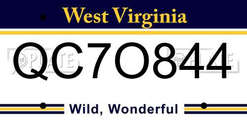 QC7O844 West Virginia License Plate