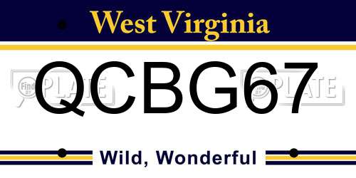 QCBG67 West Virginia License Plate