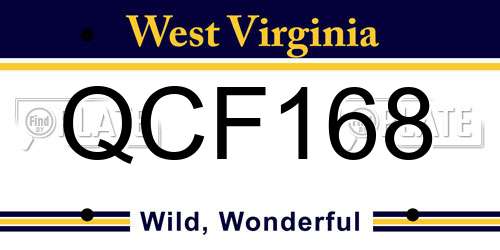 QCF168 West Virginia License Plate