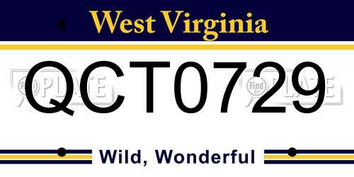 QCT0729 West Virginia License Plate