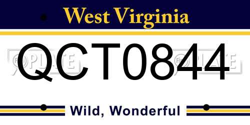 QCT0844 West Virginia License Plate