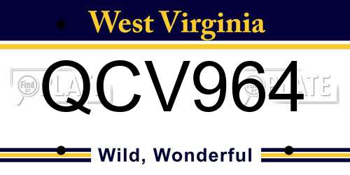QCV964 West Virginia License Plate