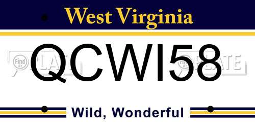 QCWI58 West Virginia License Plate