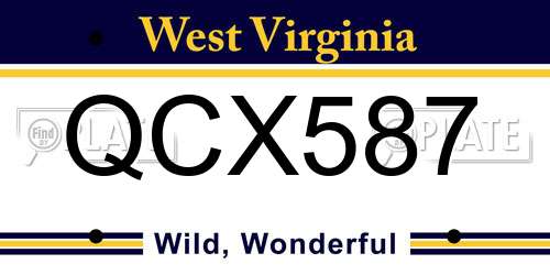 QCX587 West Virginia License Plate