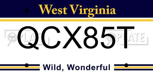 QCX85T West Virginia License Plate