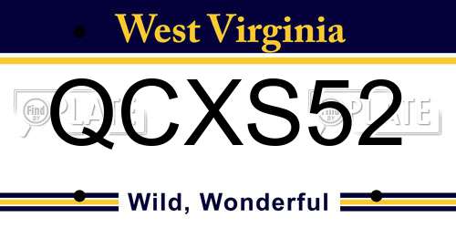 QCXS52 West Virginia License Plate