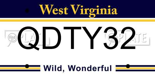 QDTY32 West Virginia License Plate